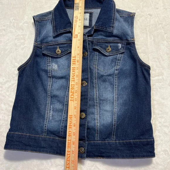 MUDD Vest Juniors Dark/Medium Wash Denim Distressed Size Medium Western Boho - Picture 10 of 10
